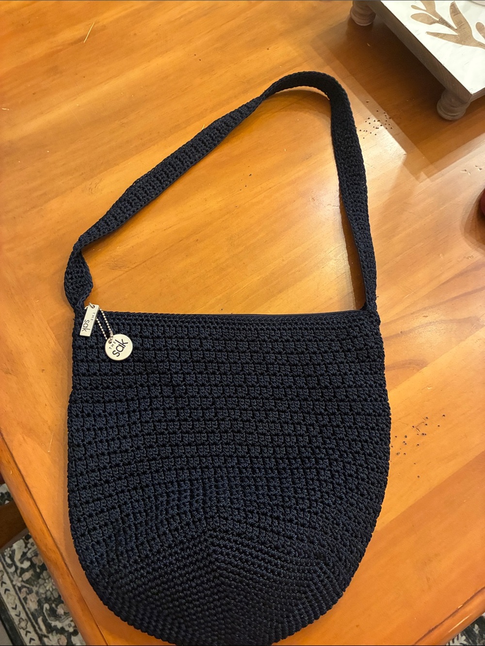 The Sak Navy Handwoven Crochet Shoulder Bag